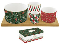 Easy Life Nuova R2S Porcelán kínálótál 4 db-os szett: 11, 5/8/6, 5/4, 5cm átmérő, bambusztálcán 29x13cm, Atmosphere, Fancy Christmas (1468FACH)