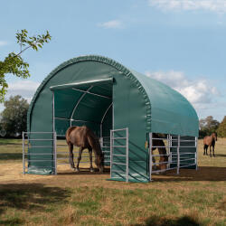 TOOLPORT Takarmánytároló sátor, 4x4m, PVC ponyva, sötét zöld, rögzítés kemény talajhoz Takarmánytároló sátor, Mobil istálló, Szénatároló sátor - (330615)