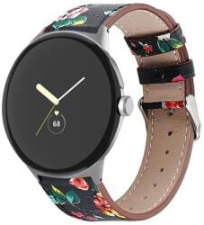 LEATHER Bőrszíj Google Pixel-hoz Watch3 45mm RED FLOWER