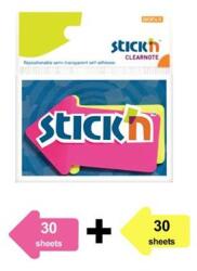 STICK N Jelölőcímke, nyíl, műanyag, 2x30lap, 76x50mm, STICK N, neon színek (21141) - molnarpapir