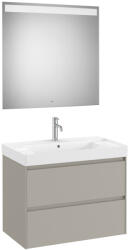 Roca Ona Unik mosdó+mosdószekrény középső medencével, 2 fiókkal 800x460mm + 800x800mm Eidos tükör LED világítással, matt szürke színben (A851707510)