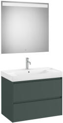 Roca Ona Unik mosdó+mosdószekrény középső medencével, 2 fiókkal 800x460mm + 800x800mm Eidos tükör LED világítással, matt zöld színben (A851707513)
