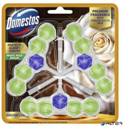 Domestos WC frissítő blokk, 3 db-os, DOMESTOS "Aroma Lux", fehér rózsabimbó és teafa olaj (64389422)