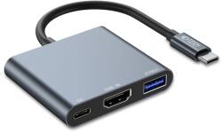 Tech-Protect Adaptor HUB aluminiu 3-in-1 Tech-Protect V1, USB Type-C - 1x USB 3.0, 1x USB Type-C, 1x HDMI, Gri (9490713935248)