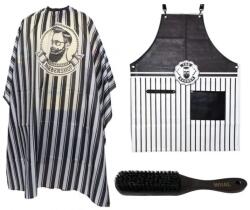 Pauco Set Frizerie Barbero cu Pelerina Tuns, Sort Complementar si Perie Fade Whal cu Maner din lemn