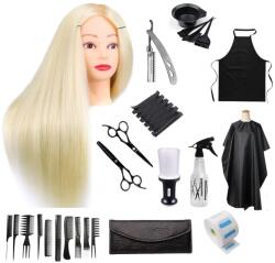 Pauco Set Kit Frizerie Coafor Complet Jasmin cu Cap Practica Blond , Brici, Foarfeca Tuns si Filat
