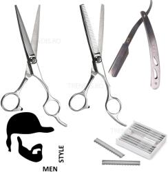 Pauco Set frizerie - foarfeca tuns, foarfeca de filat, brici Barber Shop
