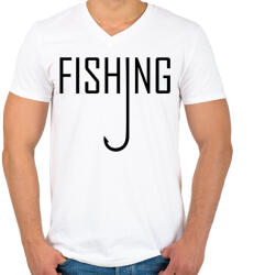 printfashion Fishing - Férfi V-nyakú póló - Fehér (13621517)
