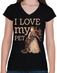 printfashion I love my pet - Női V-nyakú póló - Fekete (7073802)