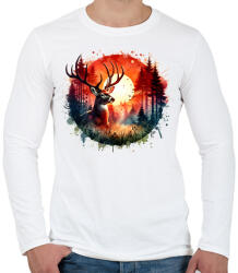 printfashion Szarvas - erdei naplemente - ajándék vadászoknak - Férfi hosszú ujjú póló - Fehér (15372231)