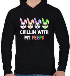 printfashion Chillin rabbits - Férfi kapucnis pulóver - Fekete (2401157)