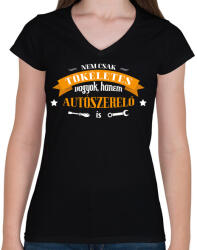 printfashion Tökéletes autószerelő - Női V-nyakú póló - Fekete (13774079)