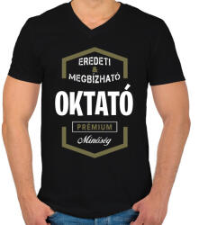 printfashion Oktató prémium minőség - Férfi V-nyakú póló - Fekete (1435079)