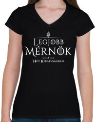 printfashion got-legjobb-mernok-white - Női V-nyakú póló - Fekete (1032155)