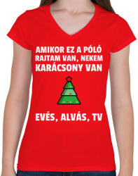 printfashion KARÁCSONY MODE ON - Női V-nyakú póló - Piros (9554895)