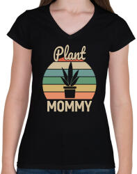 printfashion Plant Mommy - Női V-nyakú póló - Fekete (12957099)