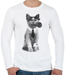 printfashion Cica öltönyben - Férfi hosszú ujjú póló - Fehér (4223988)