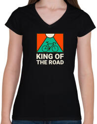 printfashion KING OF THE ROAD - Női V-nyakú póló - Fekete (10795370)