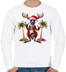 printfashion Vicces ausztrál karácsonyi rocker party kenguru - Mikulás ruhában - Férfi pulóver - Fehér (15231015)