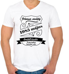 printfashion Prémium minőség - Évvel, hónappal - Férfi V-nyakú póló - Fehér (7150575)