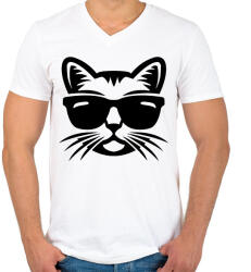 printfashion Cica fej - Férfi V-nyakú póló - Fehér (11125301)