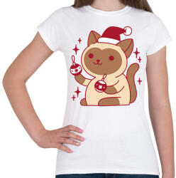 printfashion Karácsonyi cica - Női póló - Fehér (11284814)