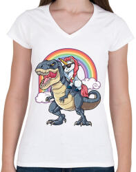 printfashion Ridin Unicorn - Női V-nyakú póló - Fehér (2255294)