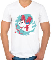 printfashion Cica - cat is in the air ! - Férfi V-nyakú póló - Fehér (4241941)