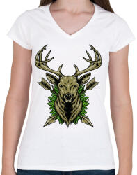 printfashion DeerHunter - Női V-nyakú póló - Fehér (5122815)