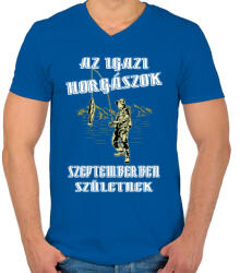 printfashion Szeptemberi horgász - Férfi V-nyakú póló - Királykék (4766809)