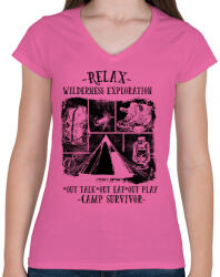 printfashion Túlélőtábor - Női V-nyakú póló - Rózsaszín (144033)