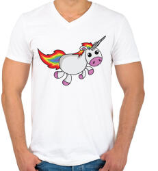 printfashion Unikornis vidáman fut - Férfi V-nyakú póló - Fehér (4185907)