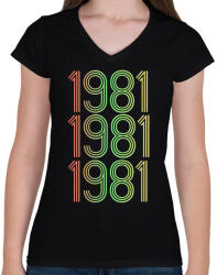 printfashion 1981 - Női V-nyakú póló - Fekete (4276303)