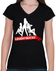 printfashion Legénybúcsú - Női V-nyakú póló - Fekete (2677344)