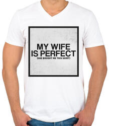 printfashion My wife - Férfi V-nyakú póló - Fehér (683394)