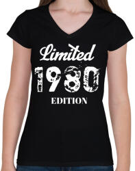 printfashion 1980 - Női V-nyakú póló - Fekete (4556586)