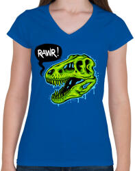 printfashion Dínó RAWR - Női V-nyakú póló - Királykék (5076053)