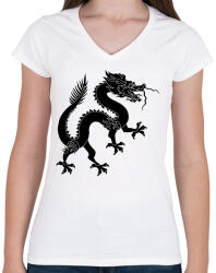 printfashion Kínai Sárkány - Női V-nyakú póló - Fehér (434316)
