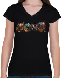 printfashion LOVE feliratos - szerelmes ajándék párodnak - Női V-nyakú póló - Fekete (11847025)