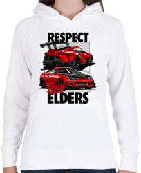 printfashion TOYOTA SUPRA MK4 vs MK5 RESPECT YOUR ELDERS - Női kapucnis pulóver - Fehér (15301799)