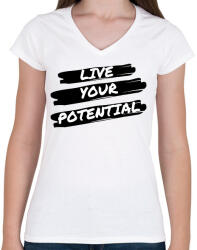printfashion Live your Potential - Női V-nyakú póló - Fehér (2473888)