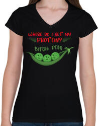 printfashion Bitch, peas - Női V-nyakú póló - Fekete (8150591)