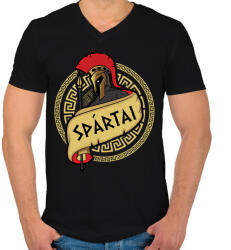 printfashion Spártai - Férfi V-nyakú póló - Fekete (1233511)