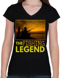 printfashion the fishing legend - Női V-nyakú póló - Fekete (13840914)