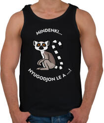 printfashion Mindenki nyugodjon le a . . . - Vicces feliratos minta - gyűrűsfarkú maki - Férfi atléta - Fekete (12023448)