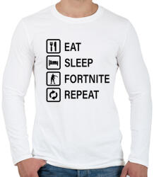 printfashion Eat Sleep Fortnite Repeat - Fekete - Férfi hosszú ujjú póló - Fehér (1551528)