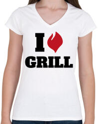 printfashion I love grill - Női V-nyakú póló - Fehér (13686362)