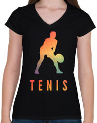 printfashion TENIS - Női V-nyakú póló - Fekete (1433598)