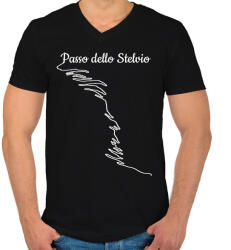 printfashion Passo dello Stelvio - Férfi V-nyakú póló - Fekete (2558495)
