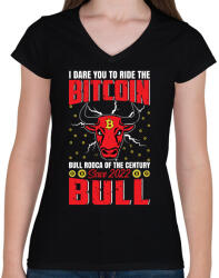 printfashion BITCOIN 4 EVER 55 - Női V-nyakú póló - Fekete (6119901)